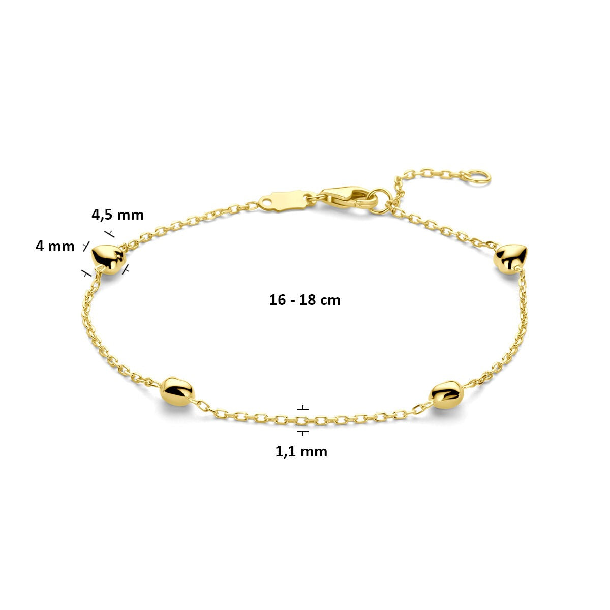 9k żółte złoto bransoletka z serduszkami
