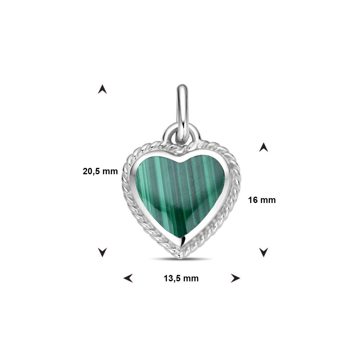 Rodowany Srebrny Wisiorek z Malachitem – Kształt Serca 20.5mm