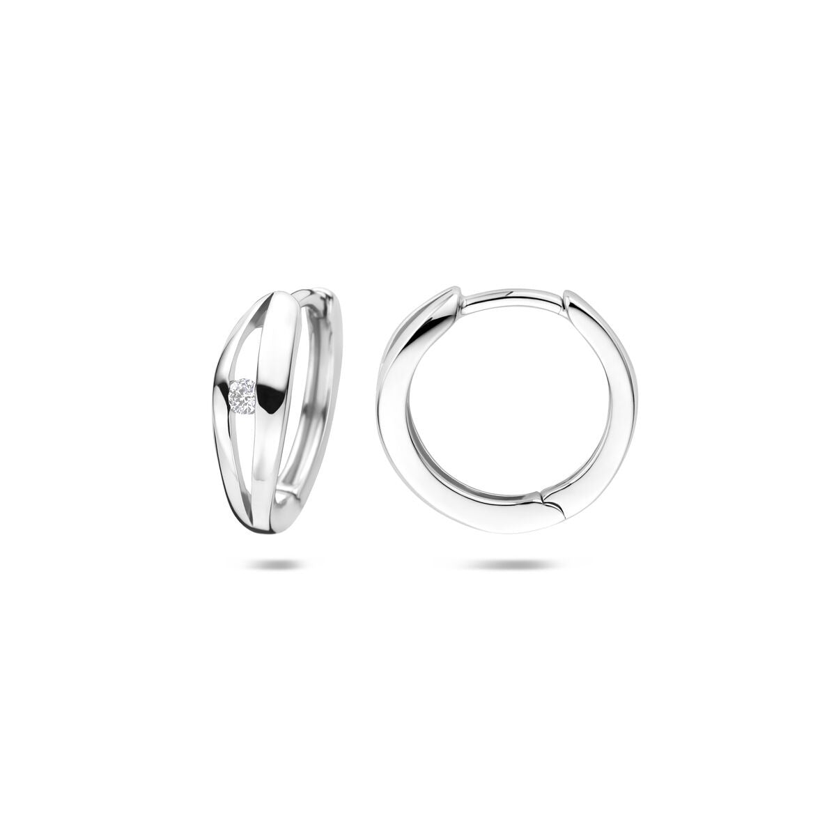 Srebrne kolczyki koła damskie z diamentem lab-grown – rodowane 14 mm