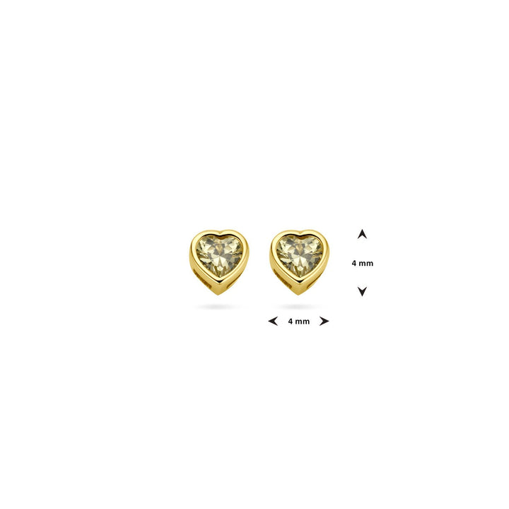 14k Geelgouden Kinder Oorknoppen met Rode Zirkonia – Hartvorm 4x4mm