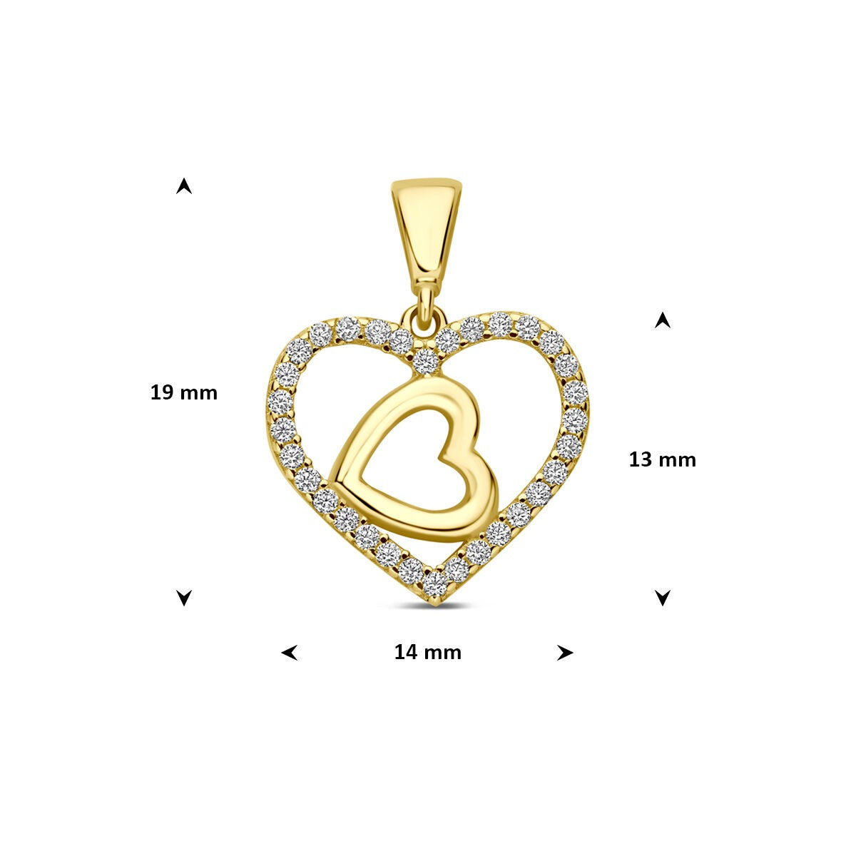 9k Żółte Złoto Naszyjnik z Wisiorkiem Podwójne Serce Cyrkonia