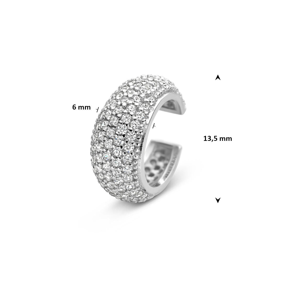 Srebrny ear cuff z cyrkonią – rodowany 925 srebro