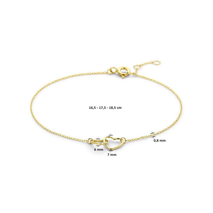 14k Geelgouden Armband met Hartjes – Verstelbaar en Liefdevol Detail