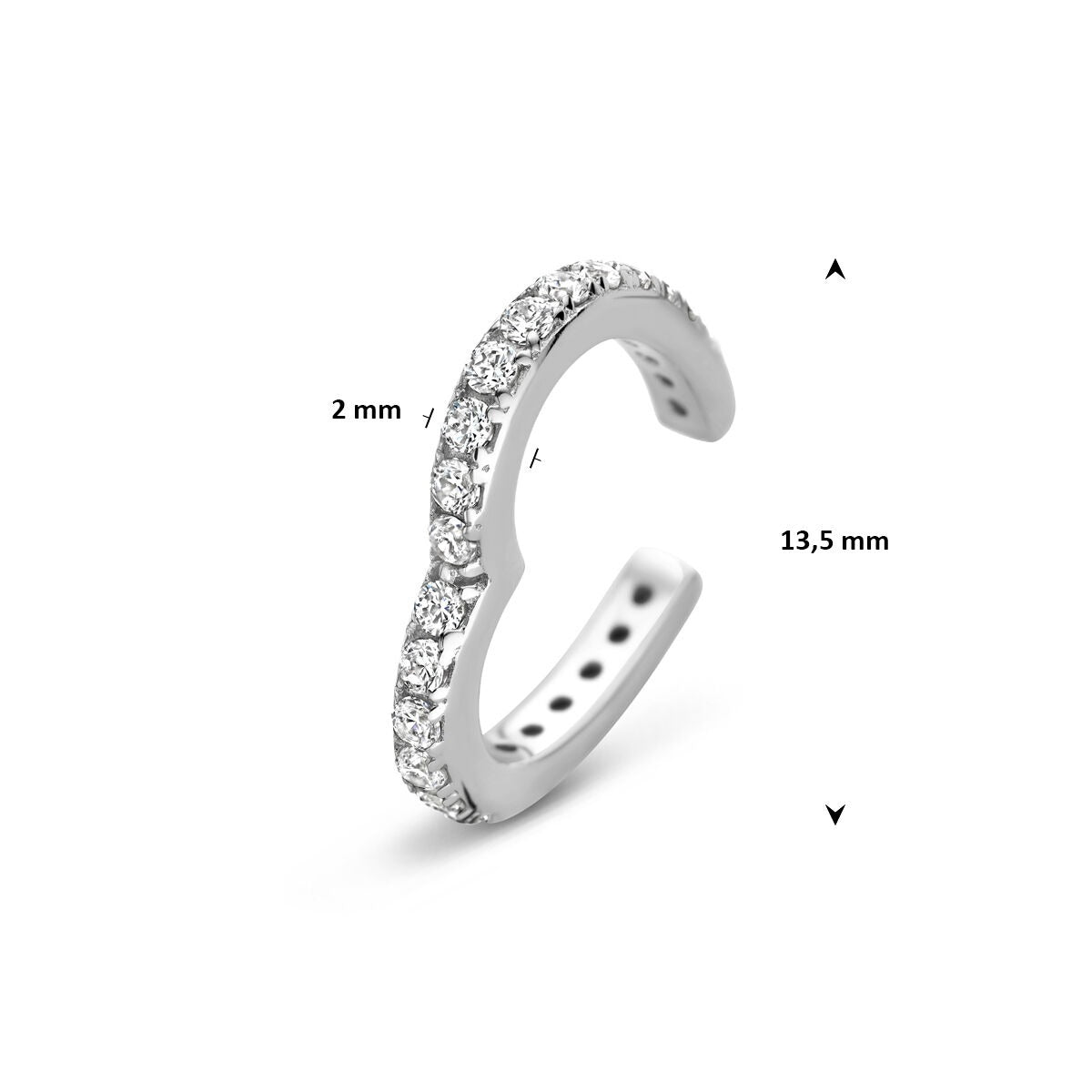 Rodowany srebrny ear cuff z serduszkiem i cyrkonią
