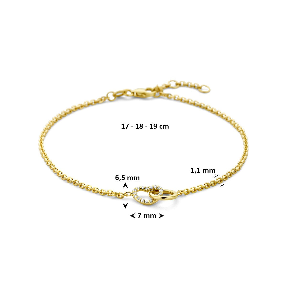 14k Żółte złoto bransoletka z okręgiem i sercem diament lab grown 0.09ct