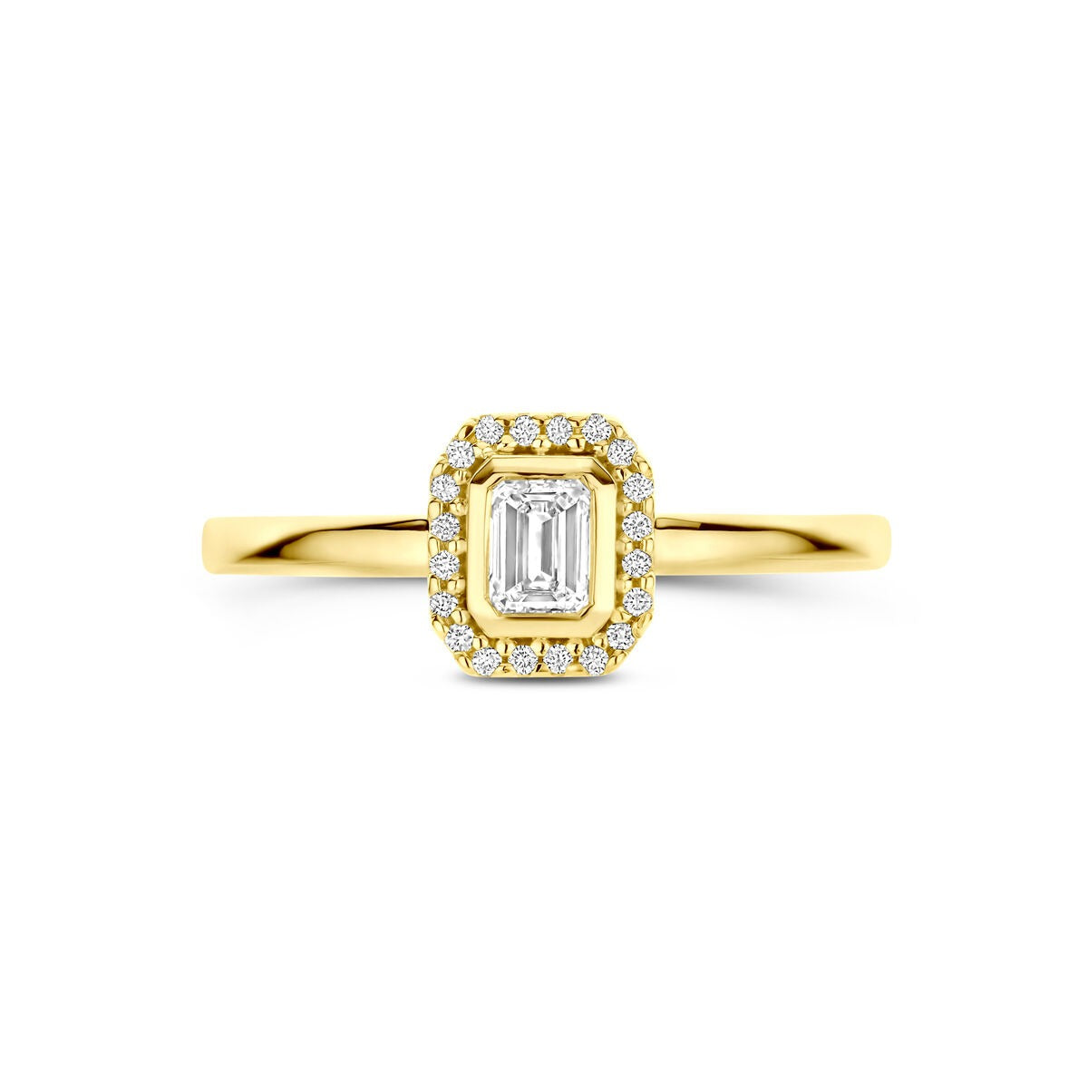 pierścionek z 14k żółtego złota z diamentem szlifowanym w kształcie emerald