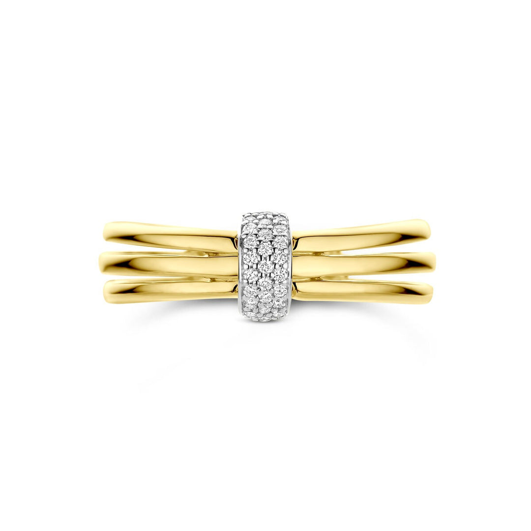 Bicolor ring – 14k geel- en witgoud met diamant, 7 mm breed