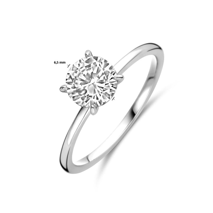 Zilveren ring met briljant geslepen zirkonia – gerhodineerd 925 zilver, 6,5 mm