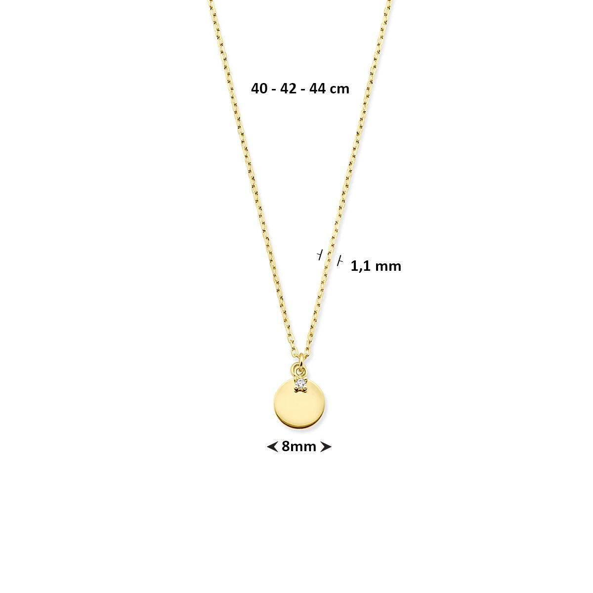 14k żółte złoto naszyjnik z okręgiem i cyrkonią – 40-44cm