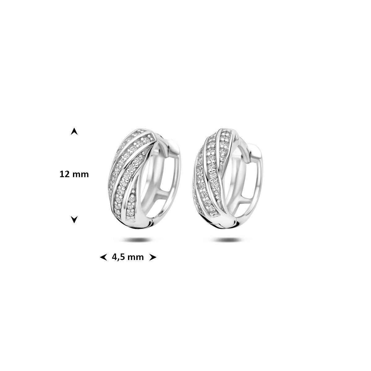 Rodowane 925 srebrne kolczyki koła z cyrkonią 12 x 4.5 mm