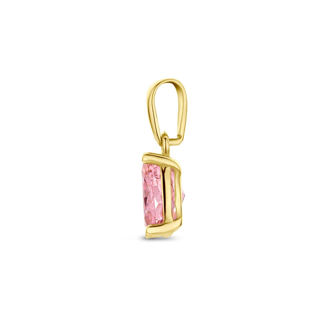 14k Geelgouden Hanger met Roze Zirkonia – Ovale Zetting