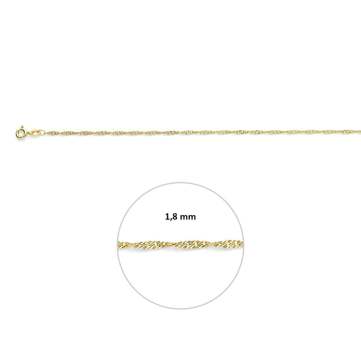 9k Geelgouden dames collier met Singapore schakel – 1,8 mm breed