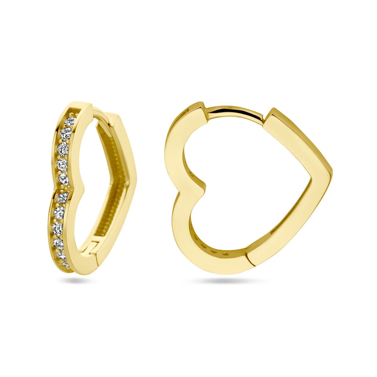 14k złote damskie kolczyki w kształcie serca z cyrkonią – 14 mm