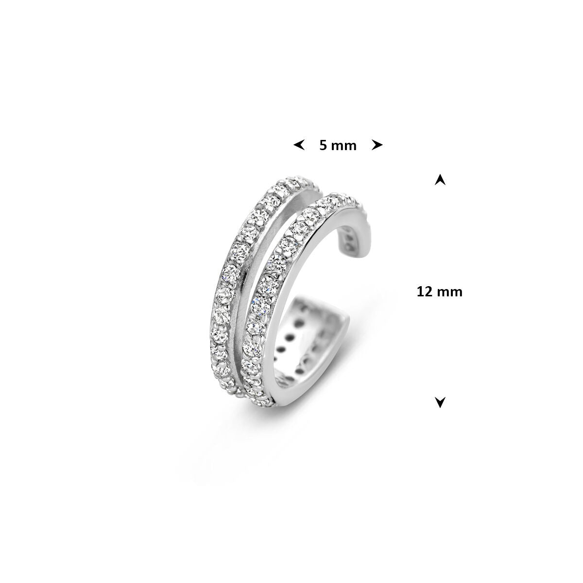 Srebrny ear cuff z cyrkonią – rodowany srebro 925