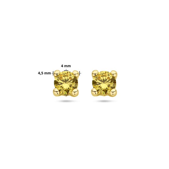 14k Geelgouden oorknoppen uitgevoerd met synthetisch citrien.