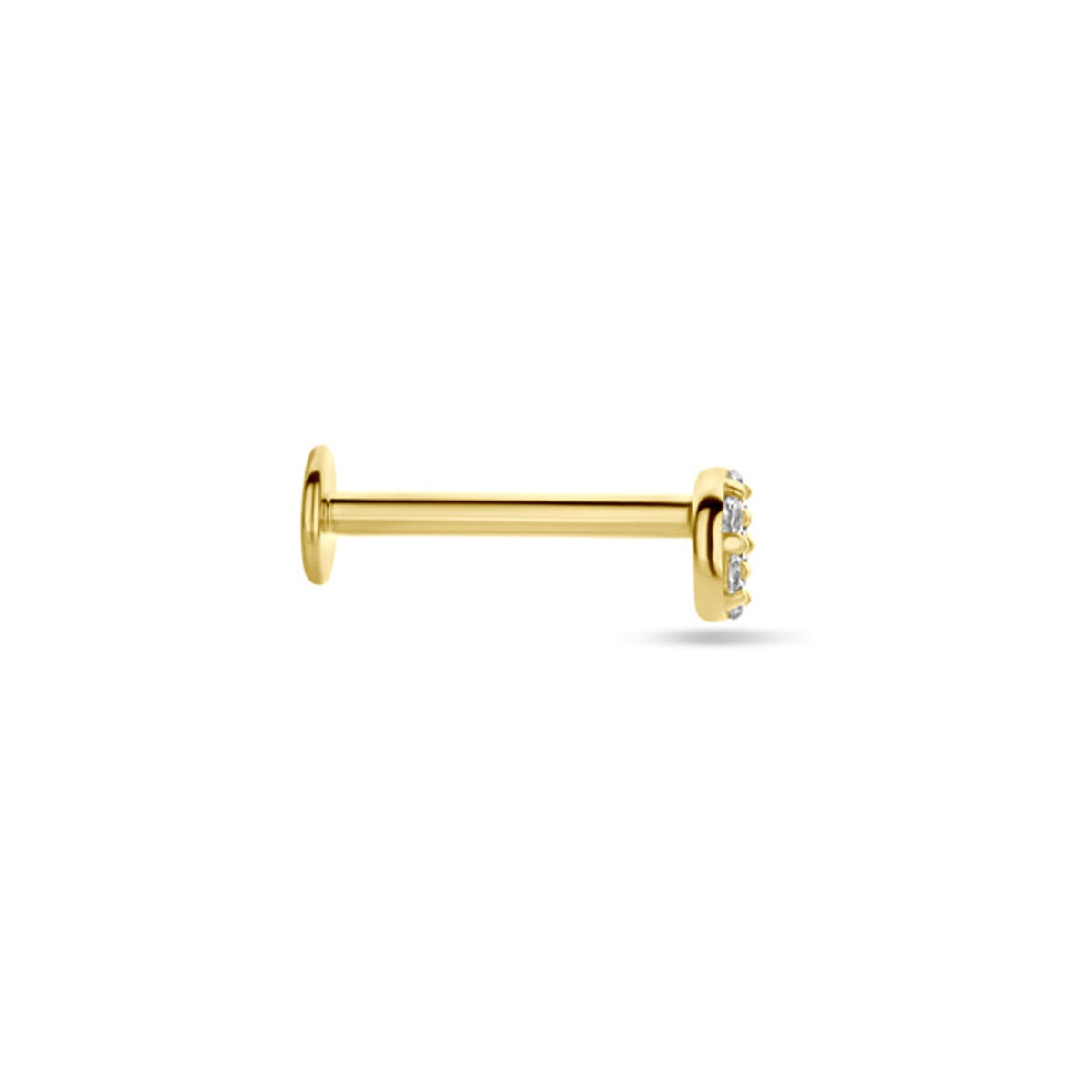 9k Żółte złoto płaski piercing z pavé cyrkonią 3,5 mm