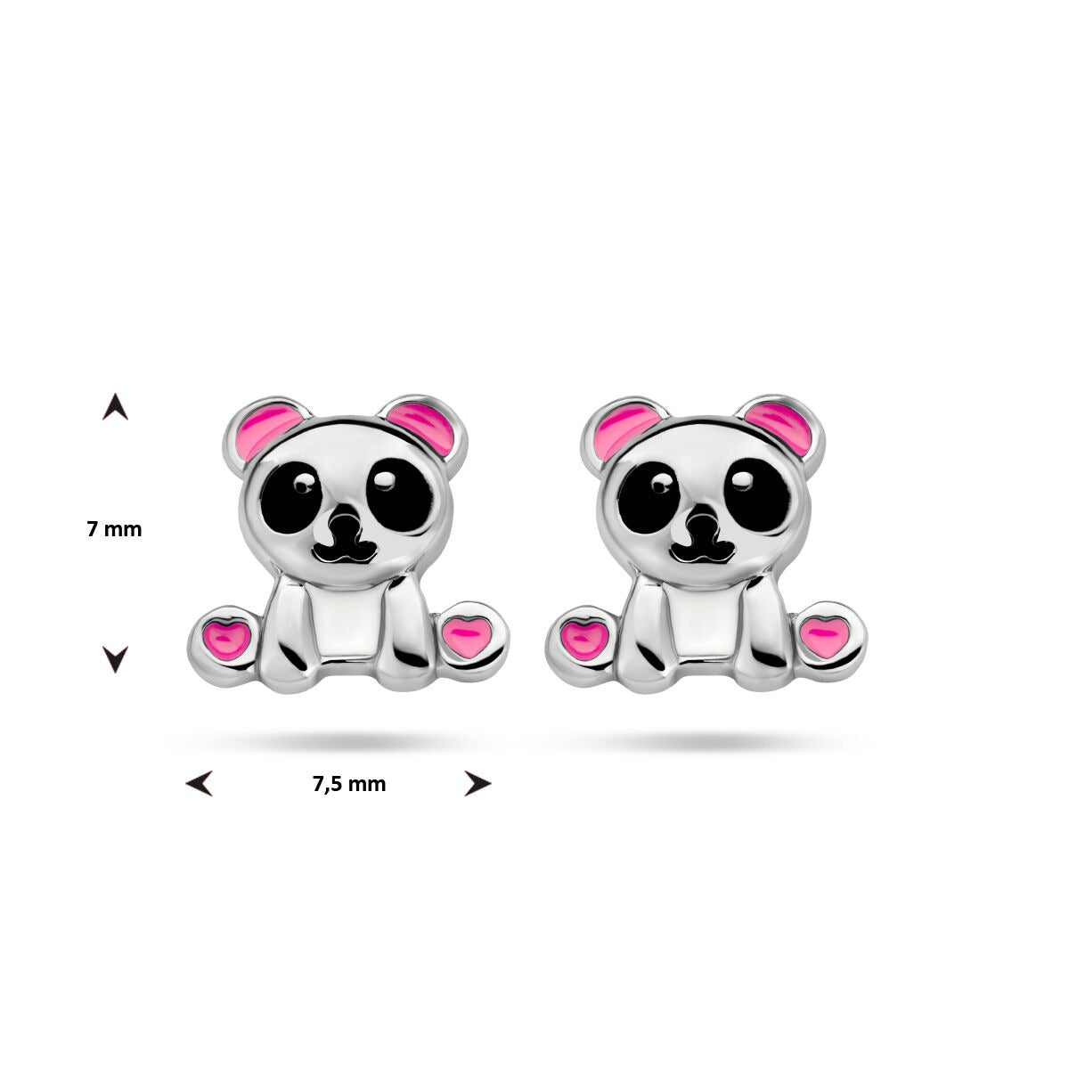 Srebrne kolczyki wkrętki panda – rodowane z emalią
