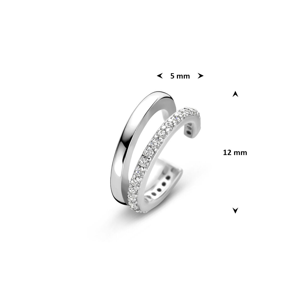 Srebrny ear cuff z cyrkonią – rodowany 925 srebro