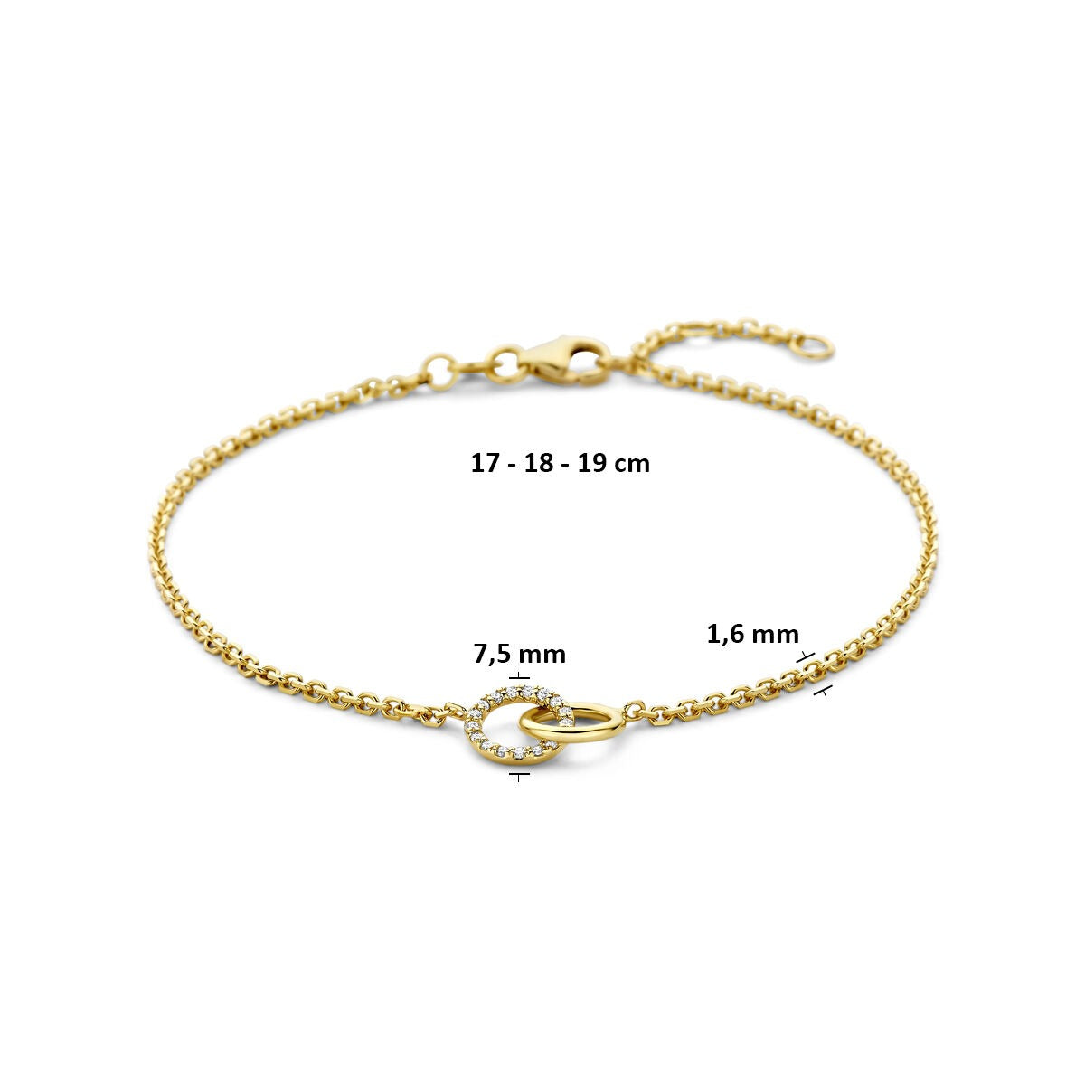 14k Żółte złoto bransoletka z diamentem hodowanym w laboratorium 0.09ct