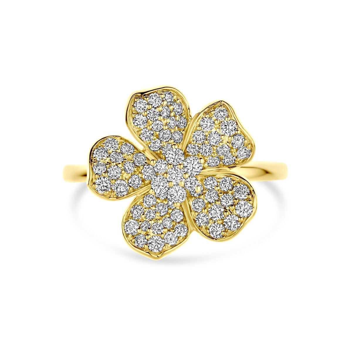 14k Żółte Złoto Pierścionek Kwiatowy z Diamentem – Elegancja w Rozkwicie dla Damskich
