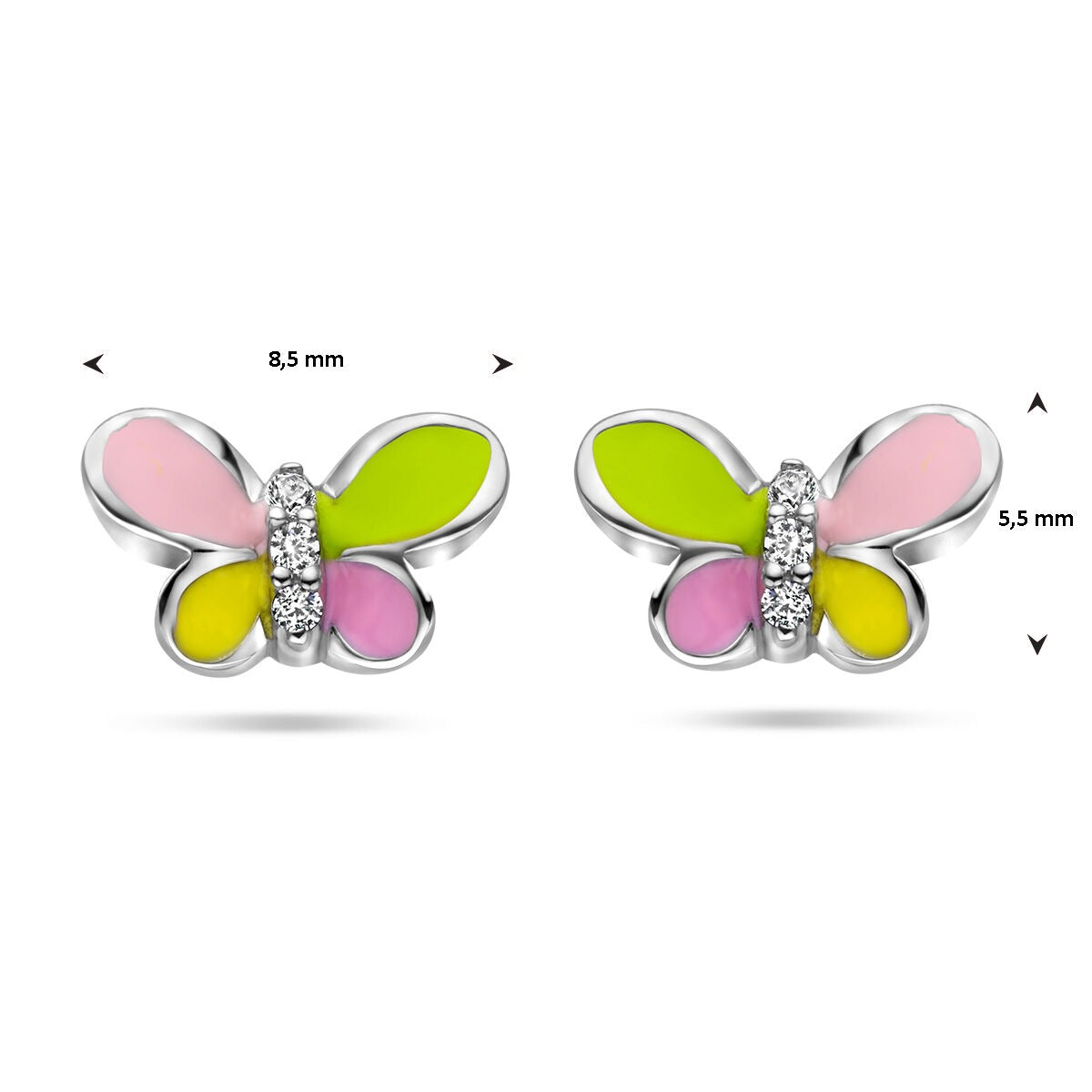 925 Rodowane Srebrne Kolczyki Wkrętki Motyl z Cyrkonią