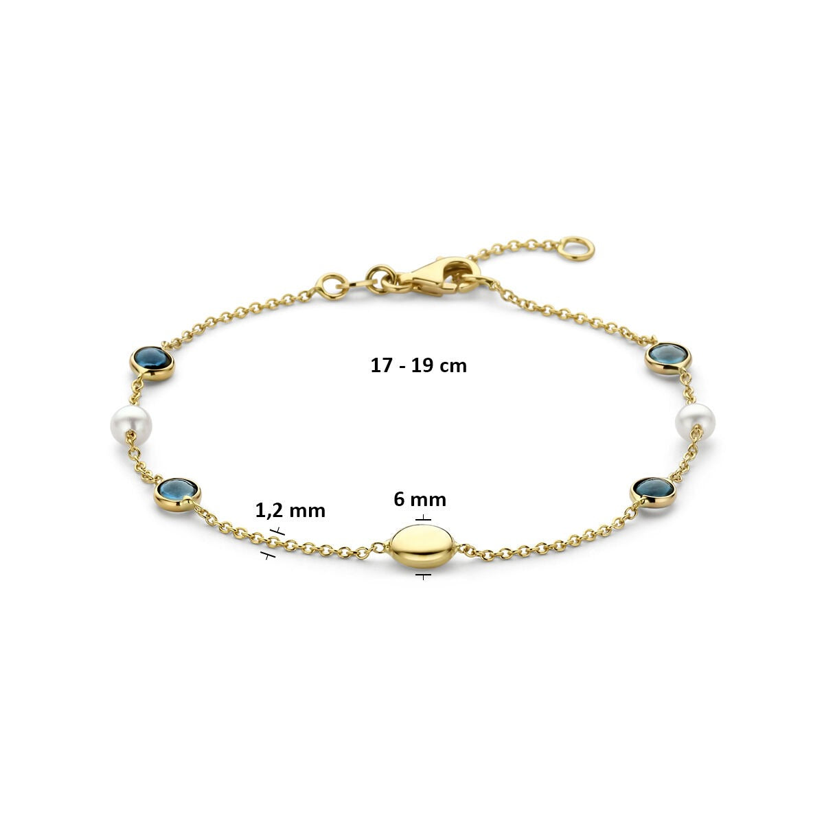 14k żółte złoto bransoletka z perłami i topazem London blue