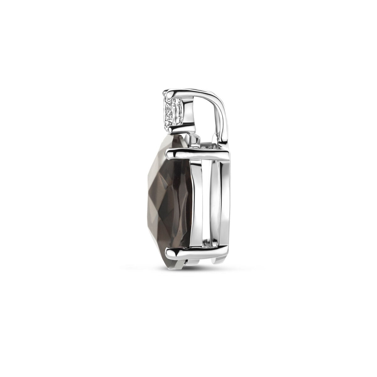 Srebrny wisiorek z kwarcem dymnym i cyrkonią – rodowany srebro 925, 13 x 8 mm
