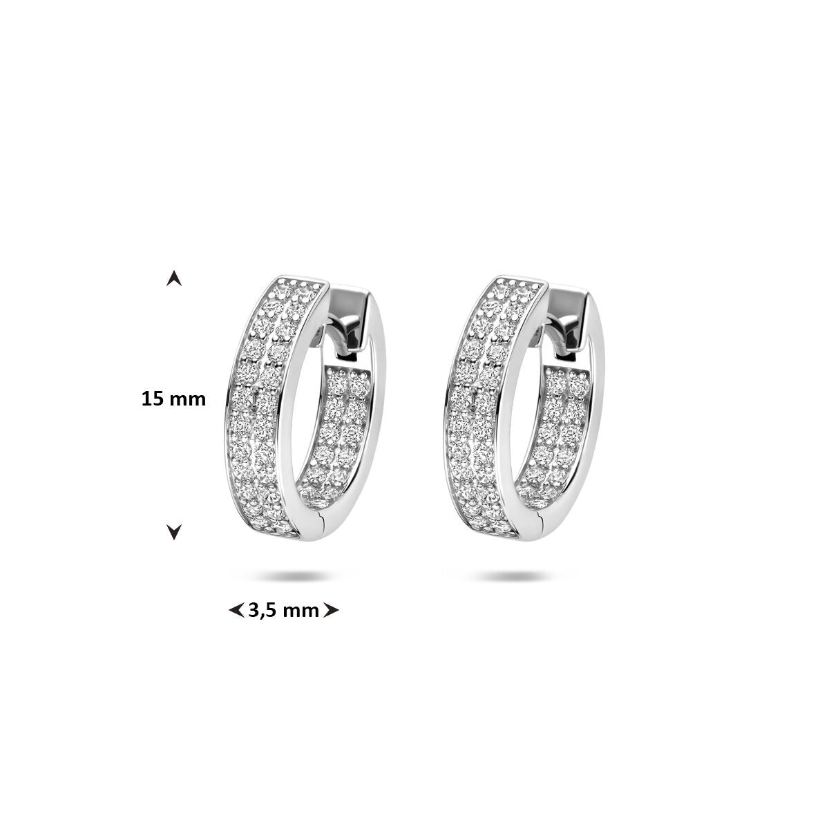 Srebrne kolczyki koła z cyrkonią rodowane 15x3.5mm