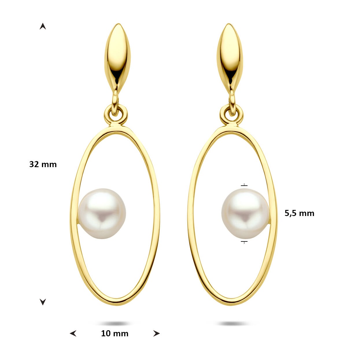 14k żółte złoto kolczyki z perłą 32 mm