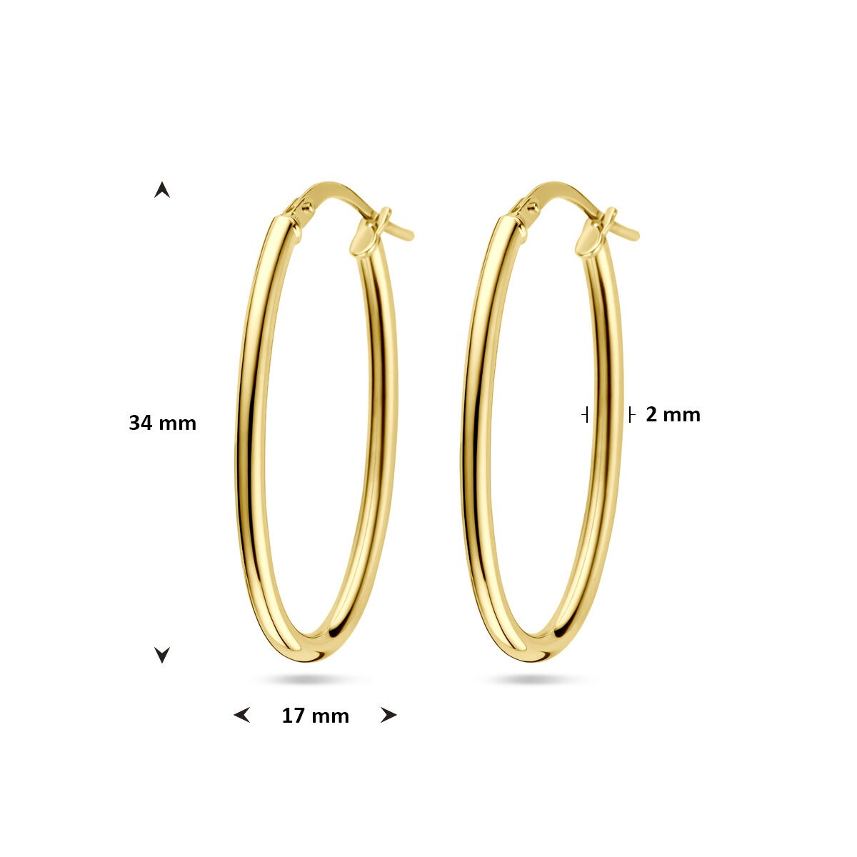 14k żółte złoto kolczyki koła z srebrnym rdzeniem – 34x2mm