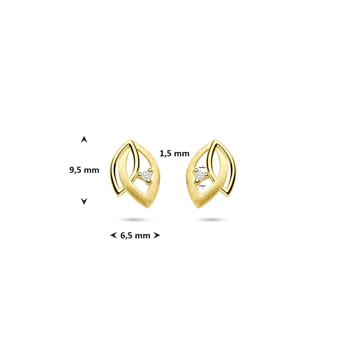 Złote kolczyki wkrętki z diamentem 14k 0.02ct (2x 0.01ct) h si 9,5 mm