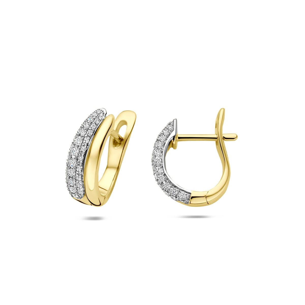 14k bicolor złote kolczyki koła z diamentem