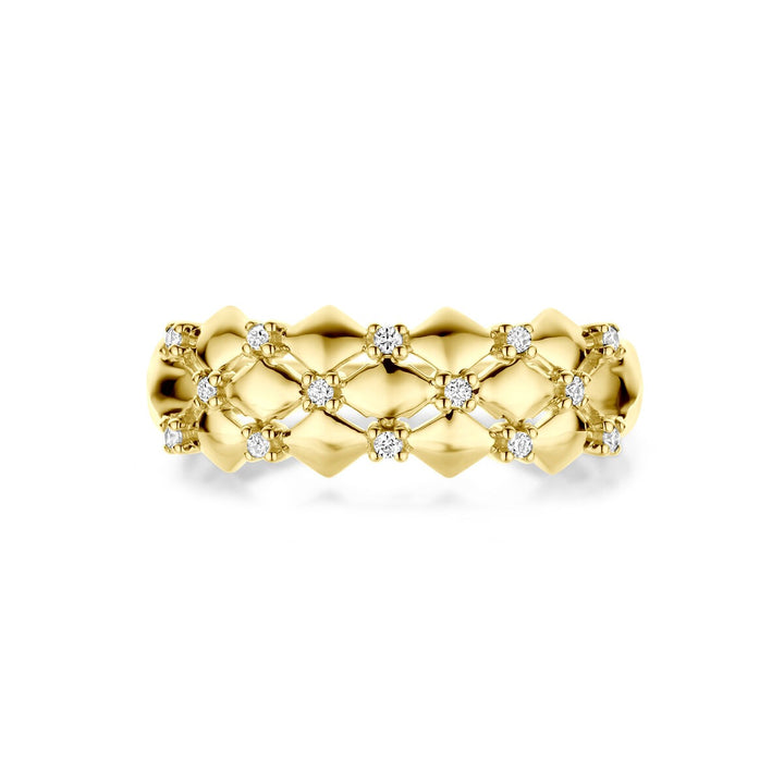 Bicolor ring – 14k geel- en witgoud met diamant, 7 mm breed