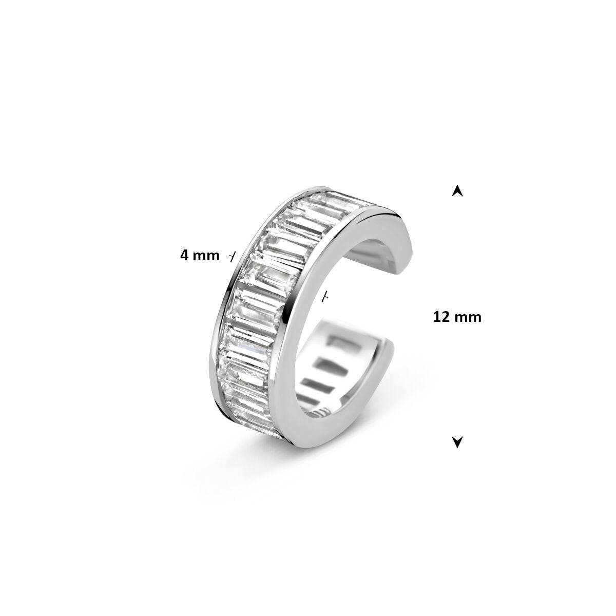 Srebrny ear cuff z cyrkonią – rodowany srebro 925