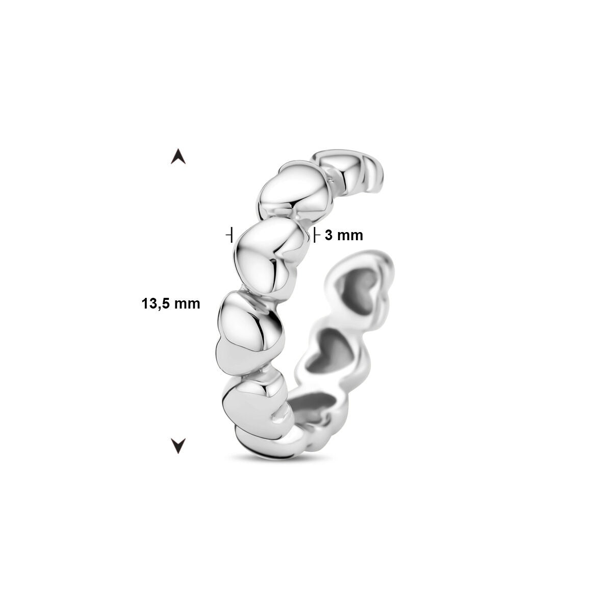 Srebrny earcuff z serduszkami – rodowany 925 srebro (sztuka)