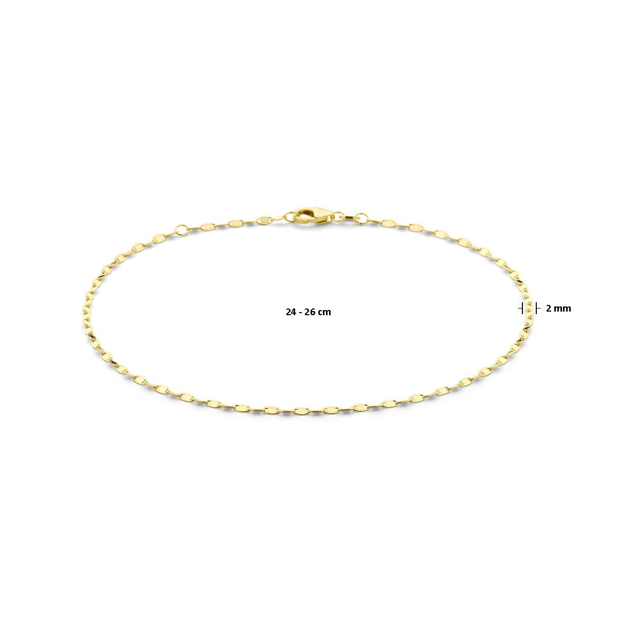 14k żółte złoto bransoletka na kostkę – regulowana, 2 mm szerokość ogniwa