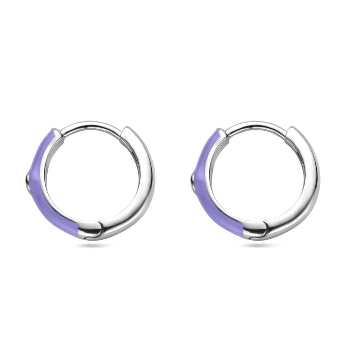 Zilveren dames klapoorringen met zirkonia en paars emaille – gerhodineerd 15 mm