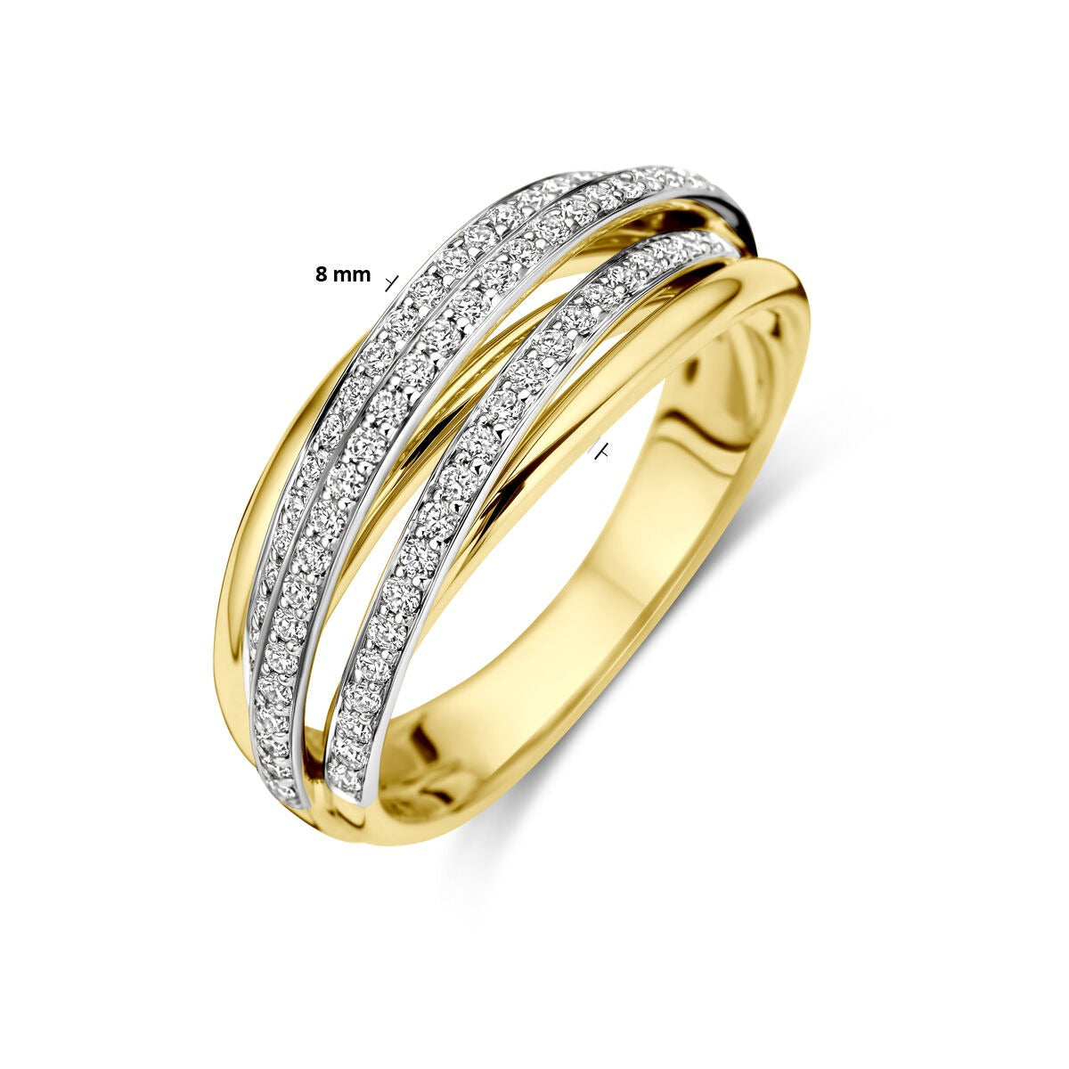 Bicolor złoty pierścionek z diamentem 14k damski – 8 mm szerokości