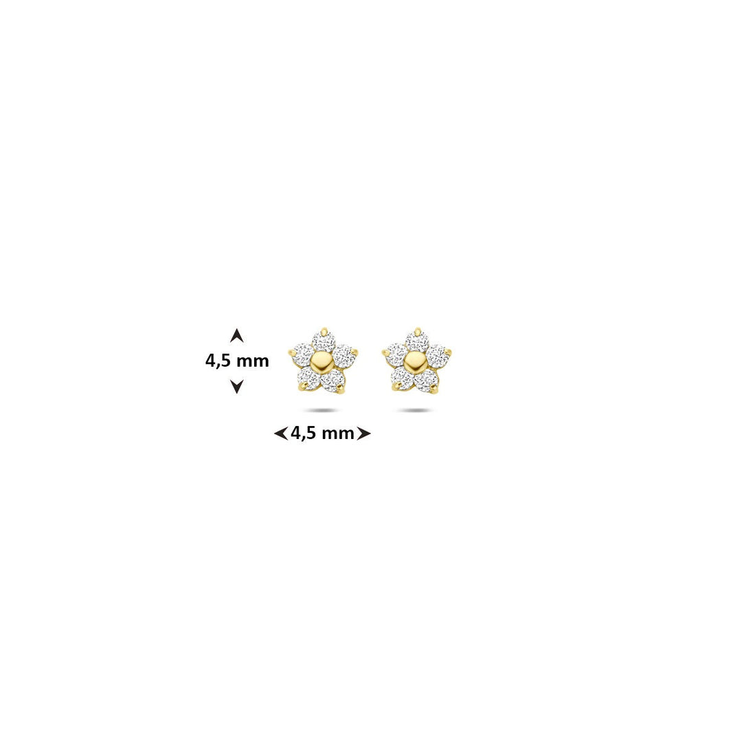 Gouden bloem oorknoppen met zirkonia – 14k