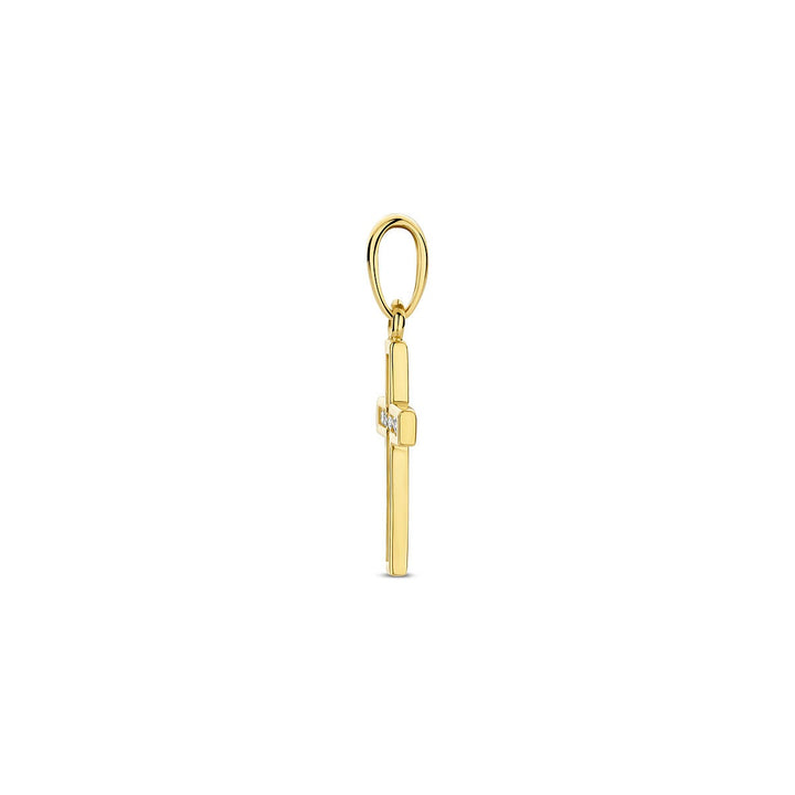 Geelgouden kruis hanger met zirkonia – 14k