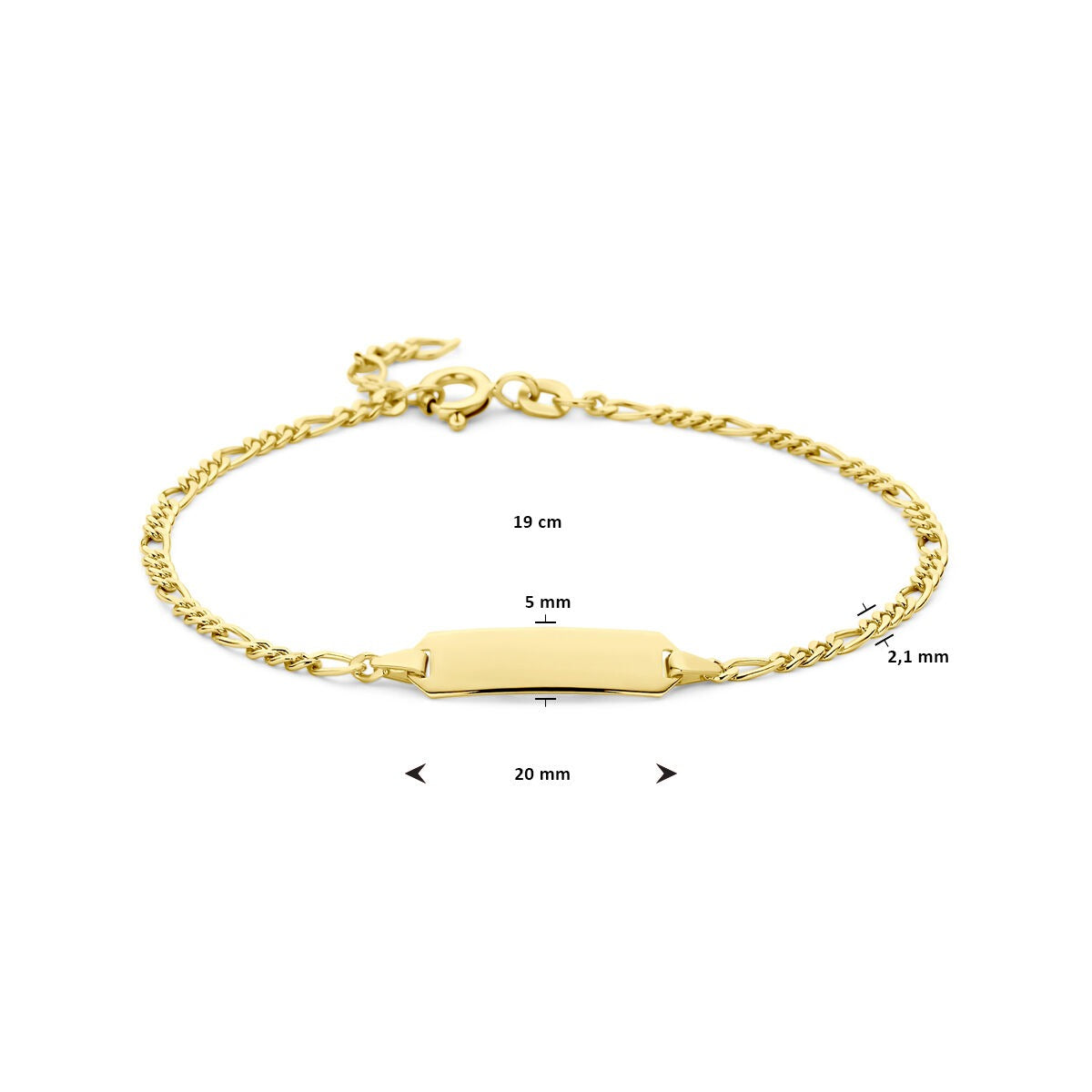 14k Żółte Złoto Grawerowana Bransoletka z Ogniwami Figaro – 5mm Płytka