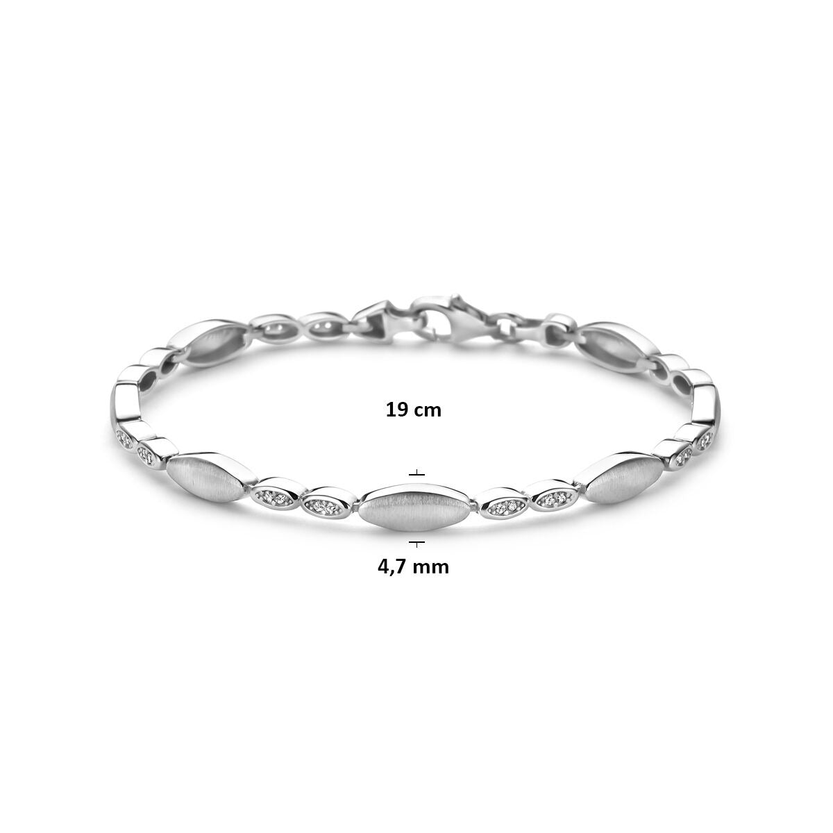 Srebrna damska bransoletka z cyrkonią rodowana 4,7 mm 19 cm