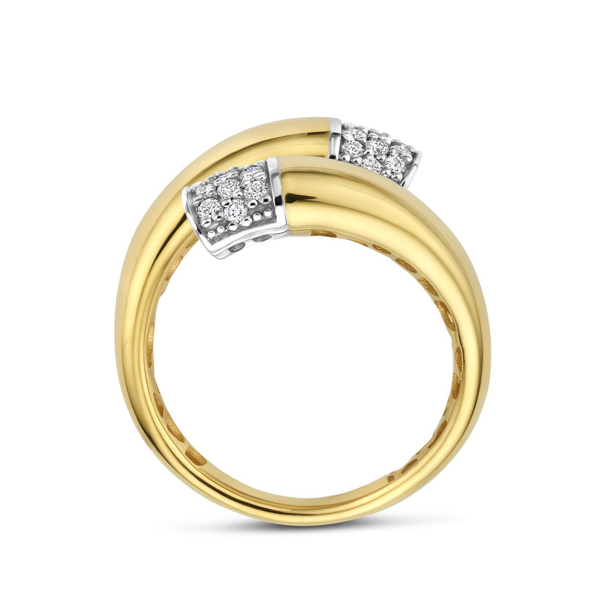 14k Bicolor damski pierścionek z diamentem – 16 mm szeroki