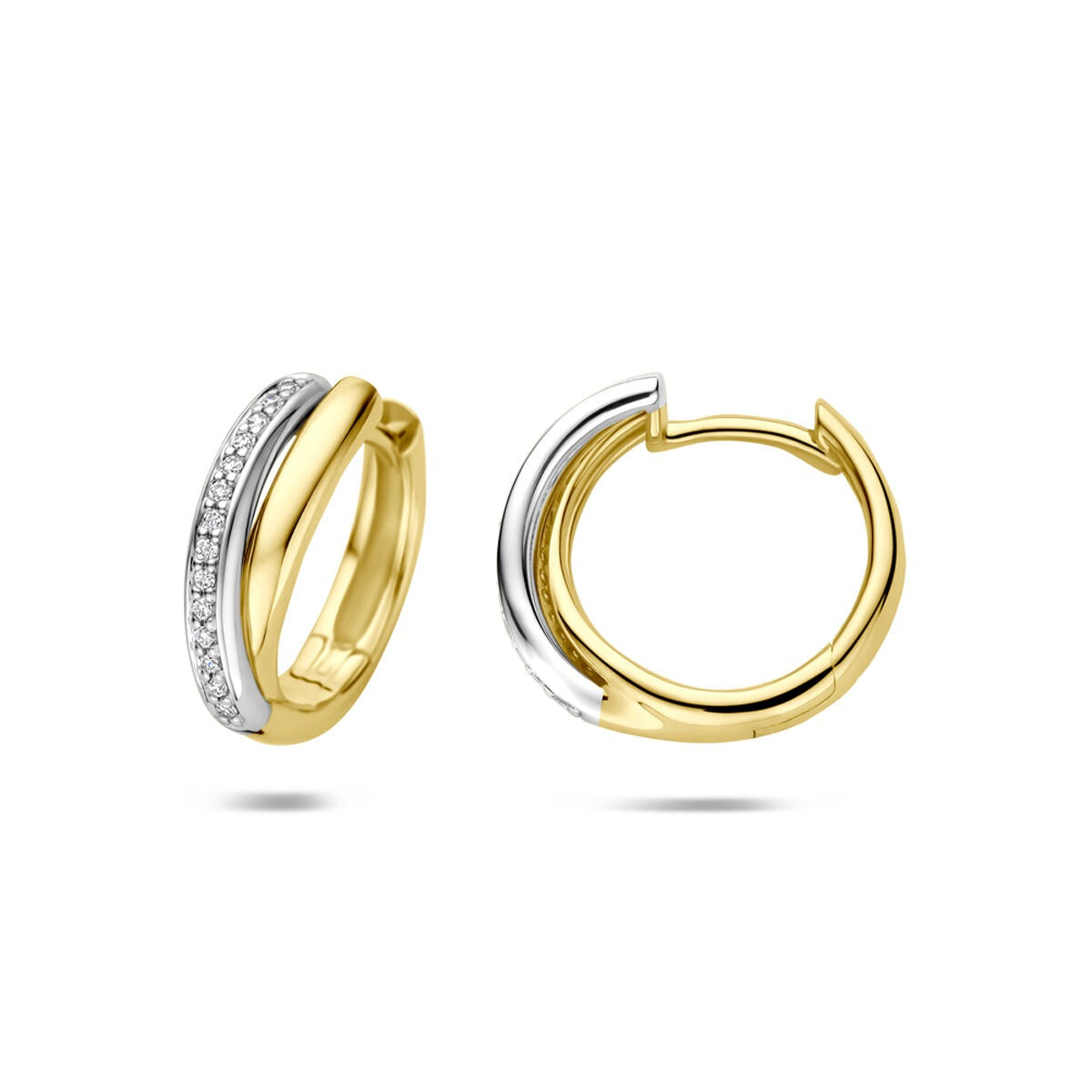 14k Bicolor kolczyki koła z diamentem 0,09 ct