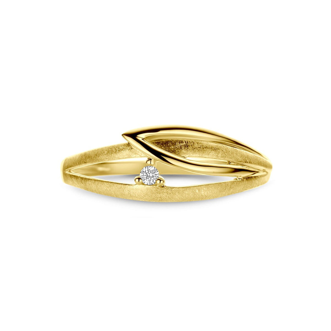 14k Geelgouden damesring met diamant – 7 mm breed
