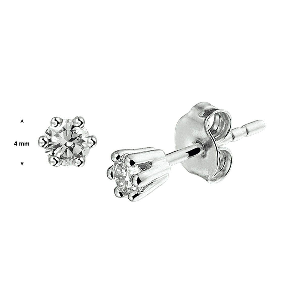 14k białozłote kolczyki wkrętki z diamentem – szlif brylantowy 0.10ct