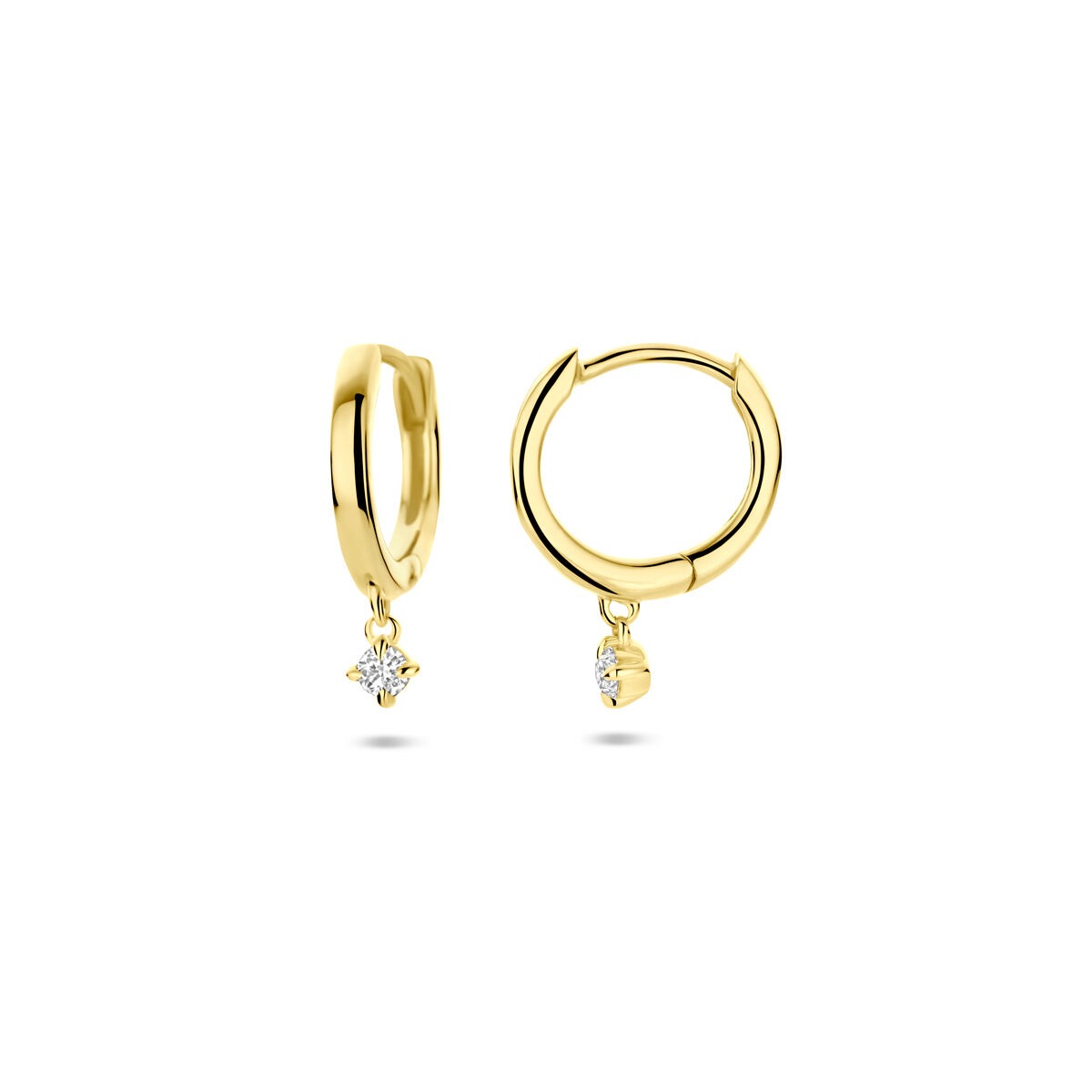 14k żółte złoto kolczyki koła z diamentem hodowanym w laboratorium 0.07ct (2x 0.035ct) h si 14,5 mm