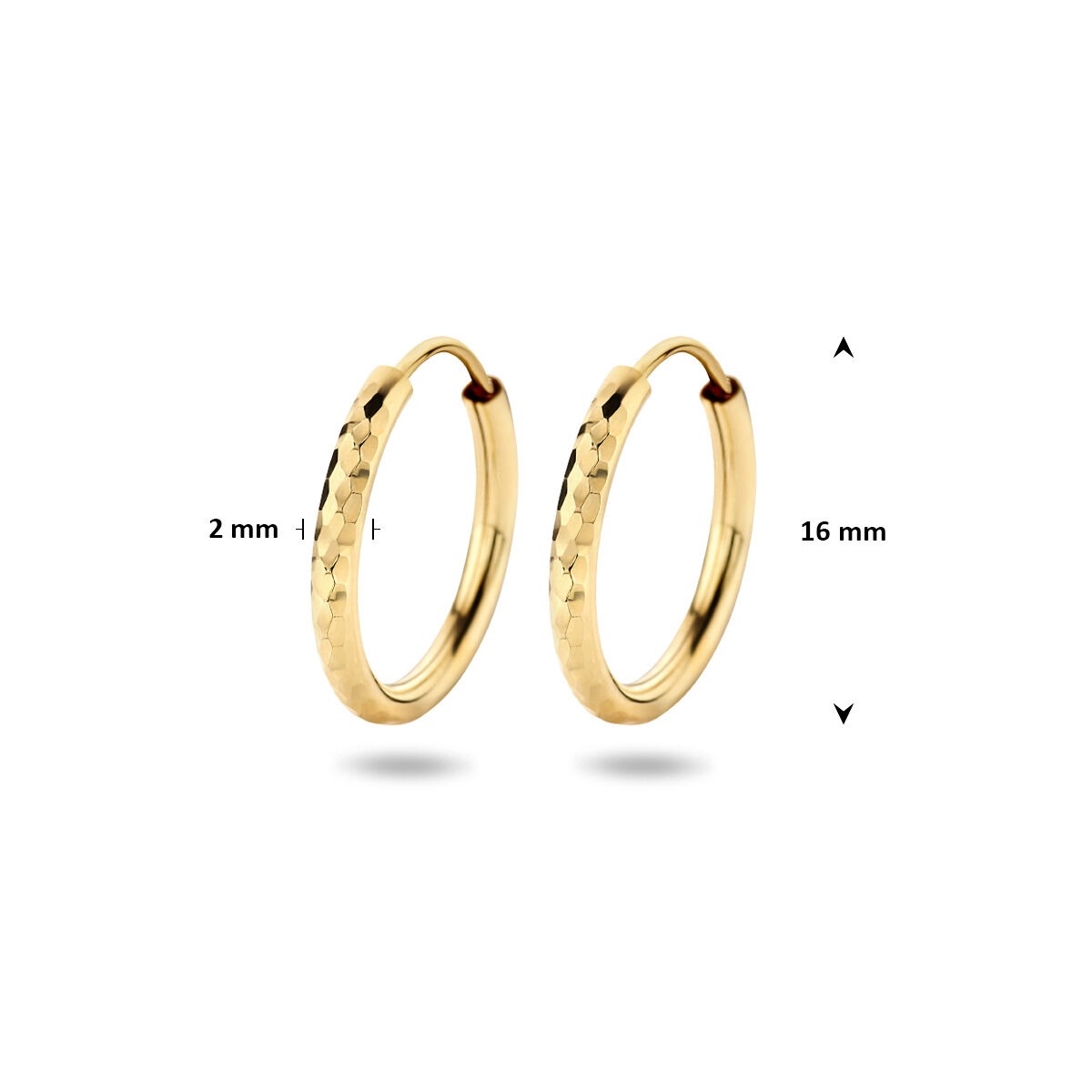 Żółte złoto kolczyki koła z diamentowanym rurką – 14k