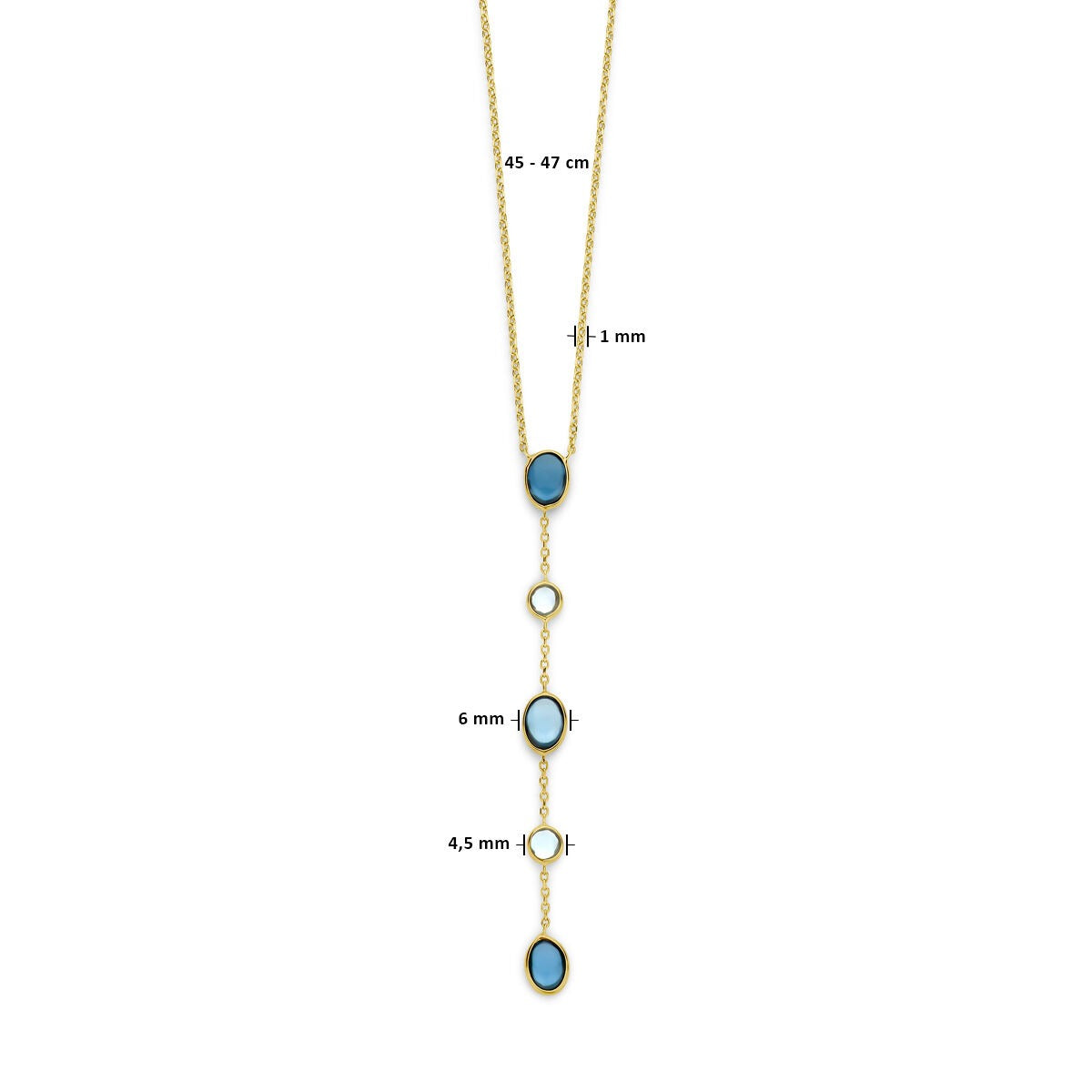 14k złota damski naszyjnik z London Blue i niebieskim topazem – 45-47 cm