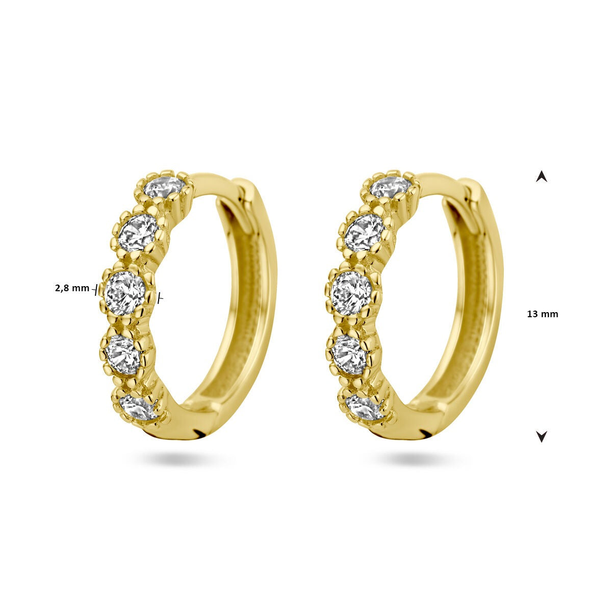14k złote damskie kolczyki koła z cyrkonią – 13 mm